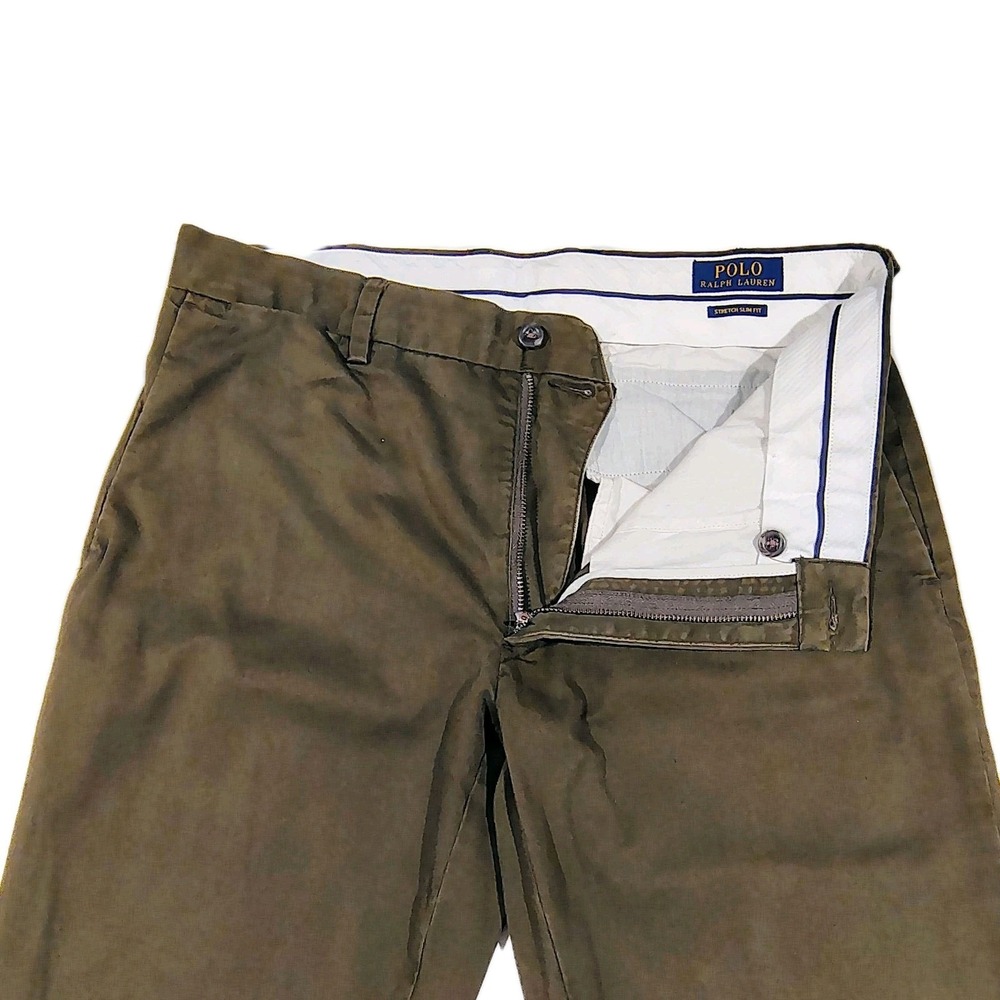 Polo Ralph Lauren Slim Stretch Chino Pants Mens 33x29 Olive Green Cotton Casual